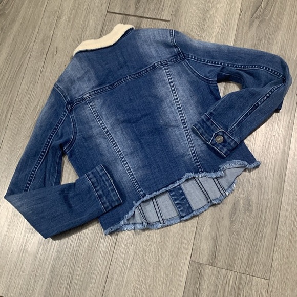 Hudson Fray Hem Sherpa Collar Medium Wash Stretch Denim Jacket Girls size M - Picture 7 of 10